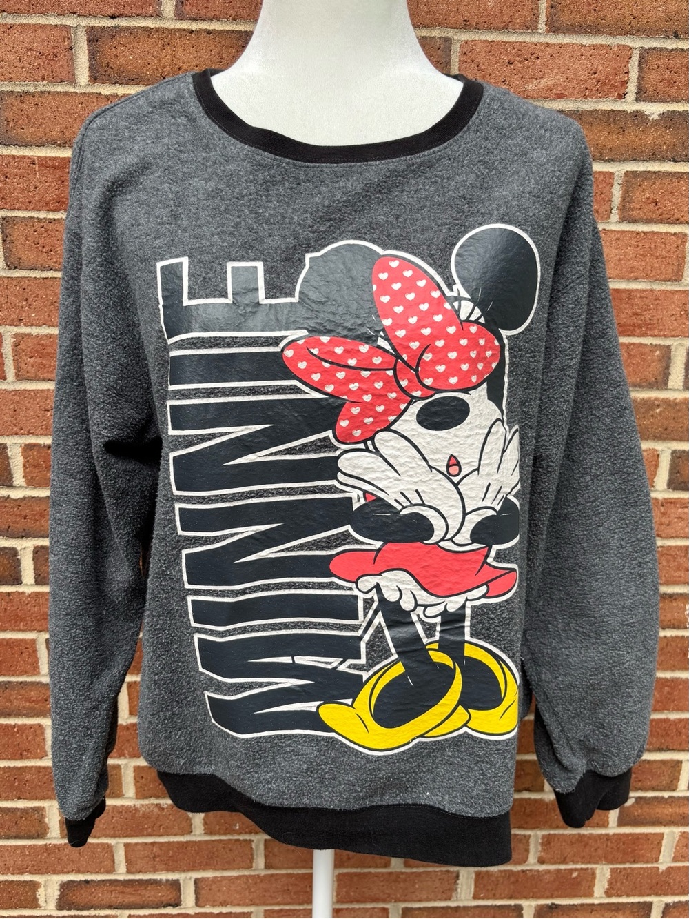 Disney Minnie Mouse Large 11/13 Graphic Fleece Sweatshirt Gray Crewneck Pullover